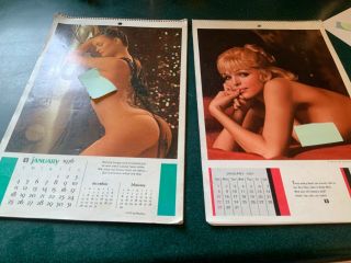 2 Vintage Playboy Playmate Wall Calendars Pin - Up - 1976 & 1967
