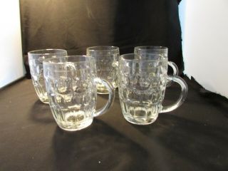 Set Of 5 Vintage Dimpled Glass Beer Mugs Pint Pub Mugs Made In France