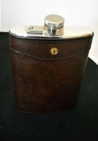 Vintage Gold Pfeil West Germany Leather Coated Tin Lined Flask 8 Oz Gold Arrow