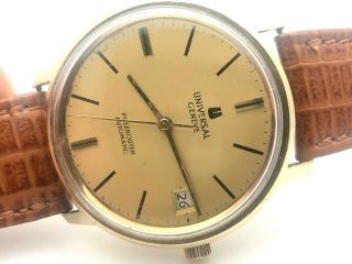 Rare Universal Geneve Polerouter Date Automatic Gold Filled Dial Crown