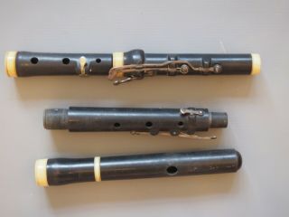 Antique vintage boxwood flute William Henry Potter London,  5 piece,  ivory silver 2