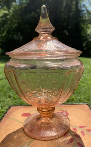 Vintage Antique Pink Depression Glass Footed Candy Dish Bowl With Lid