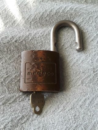 Vintage Medeco High Security Padlock Brass Body With Matching Key. 3
