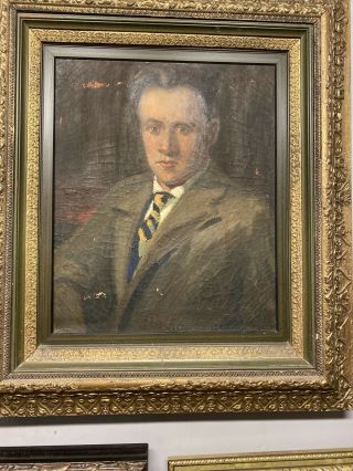 Vintage Portrait Oil Painting.  On Canvas Ornate Frame.  Man In Suit