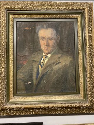 Vintage Portrait Oil Painting.  On Canvas Ornate Frame.  Man In Suit 2