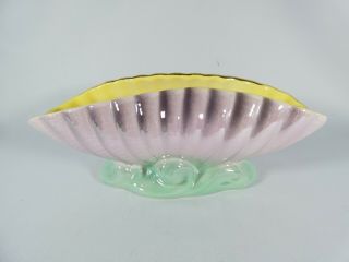 Vintage Retro Australian Pottery Lustre Trough Shell Vase Yellow Pink Green