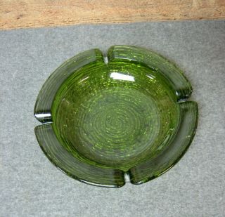Vintage Green Glass Ashtray 8 - 1/4 "