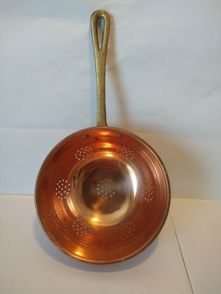 Vintage Copper Strainer With Brass Handle Colander 6 " Diameter