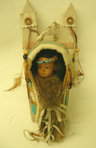 Vintage Native American Indian Child Papoose Baby Leather & Fur Holder