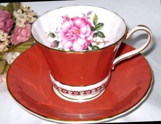 Vintage Aynsley Cup And Saucer Pink Rose Orange Gold Teacup