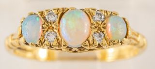 Antique Victorian English 18k Gold Opal & Diamond Ring