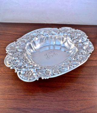 Large Whiting Mfg Co.  Sterling Silver Floral Repousse Bowl - 5861 Pattern 12 "