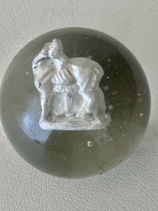 Rare Antique Sulphide Marble With A Deer Biting His Back 1 - 7/8 "