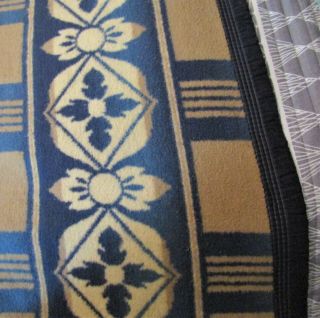 Vintage Western Camp Blanket Blue Tan Plaid Design geometric Reverse 3