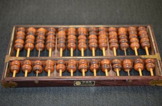 Vintage Lotus Flower Brand Chinese Abacus - 91 Beads,  14 1/2 " X 7 1/4 " Hardwood