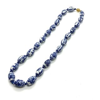 Vintage Chinese Blue And White Porcelain Ceramic Bead Necklace 75