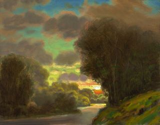 Oil Painting Landscape Western Vintage Antique Art Spring Rain Signed Max Cole