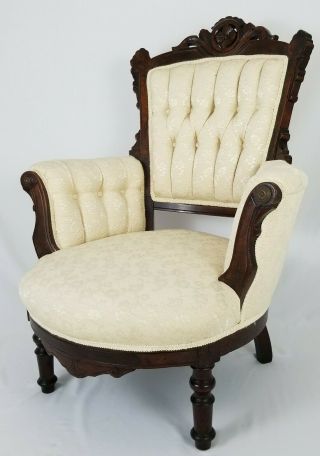 Antique Eastlake Victorian Carved Parlor Chair Armchair Walnut Slipper Boudoir