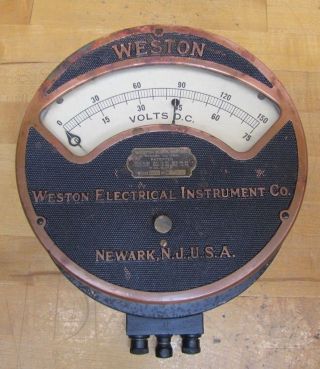 Antique Weston Electrical Instrument Co Large Volts Gauge P1901 Newark Nj Usa