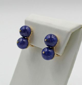 Vintage 14k Yellow Gold And Lapis Lazuli Bead Clip Earrings