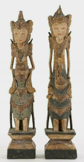 Indonesia Indonesian Bali Balinese Carved Polychrome Wood Figures Ca.  20th C.