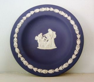 Vintage Wedgwood Dark Blue Jasperware Tray Trinket Dish Angel Scene