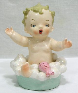 Vtg Figurine Baby In Bubble Bath Fine A Quality Japan 1950s Cute