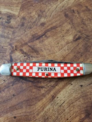 Vintage Kutmaster Purina Advertising Checkerboard Pattern 2 Blade Pocket Knife