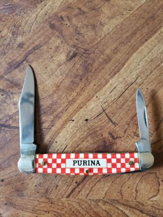 Vintage Kutmaster Purina Advertising Checkerboard Pattern 2 Blade Pocket Knife 2