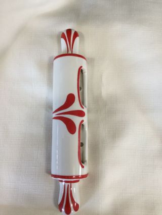 Vintage Ceramic Glazed Wall Pockets Rolling Pin Red And White