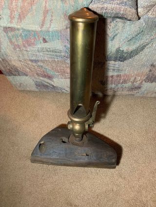 Antique Vintage Large Brass Steam Whistle With Display Base Engine Ship