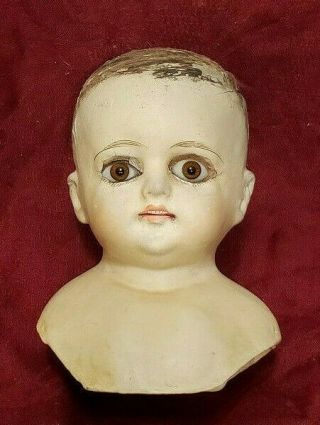 Antique German Papier - Mache " Patent Washable " Doll Head W/ Glass Eyes