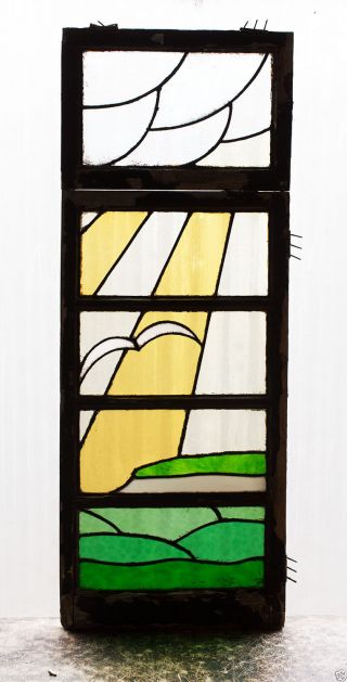 Large Tall Antique Stained Glass Windows Sea Gull Flying Sun Rays (2988)