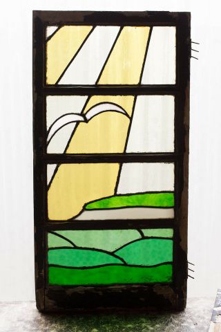 Large Tall Antique Stained Glass Windows Sea Gull Flying Sun Rays (2988) 2
