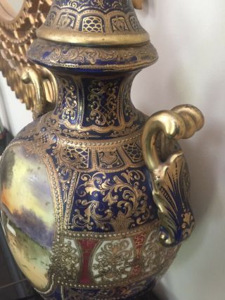 Large Antique Nippon Swan Cobalt Gilded Urn Vase Mounted As Lamp