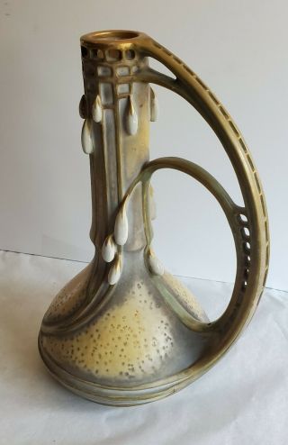 Vntg Amphora Austrian? Art Nouveau Vase Jeweled W/pearl Teardrops (w38)
