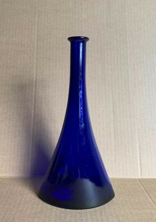 16 Oz Vintage Cobalt Blue Glass Empty Retro Edge Bottle 11.  25” H -