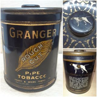 Vintage 6 " Granger Rough Cut Pointer Pipe Tobacco Tin Liggett & Myers Tobacco Co