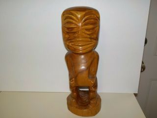 Vintage Hand Carved Wooden Tiki God Statue Large 11  Tall