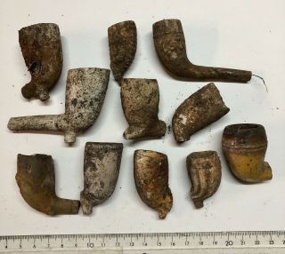 X11 Victorian Clay Pipes - Inc Rare Glased Pipe - All Recently Excavated (p002)