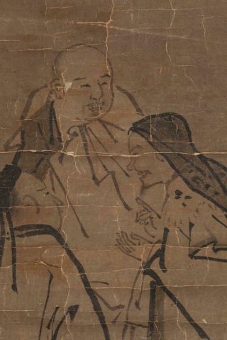 ANTIQUE VINTAGE CHINESE OR JAPANESE THREE FIGURES INK ON PAPER SCROLL PAINTING 3