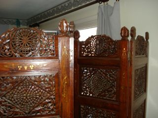 Antique/vintage Hand - Carved Room Divider W/ Brass Inlay – Pick - Up Only – Heavy