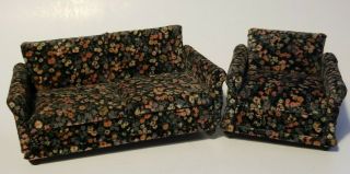 Vintage Dollhouse Velvet Living Room Furniture Miniatures Sofa/couch&easy Chair
