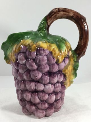 Vintage Grapes Pitcher Made In Italy Ceramic Purple/green Fruit 10.  5”tall/7”wide