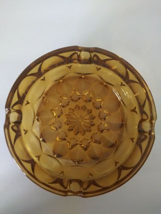 6 " Vintage Large Amber Gold Thick Cut Glass Ashtray Mid Century Heavy