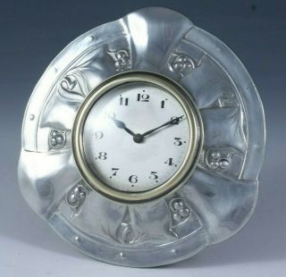 Liberty & Co Tudric Pewter Desk Travel Clock Designed By Archibald Knox C.  1905
