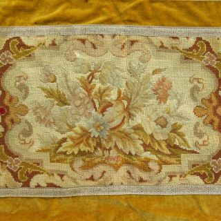 Antique French Handmade Needlepoint Petit Point Tapestry Panel,  Table Runner