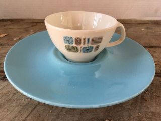 Vtg Mcm Canonsburg Pottery Temporama Atomic Gravy Boat/snack Plate With Tea Cup