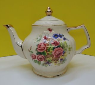 Vintage Sadler Teapot With Pink Roses In Basket (england) Really