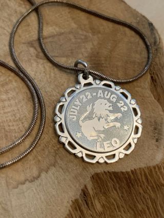 Vintage Sterling Silver Leo The Lion Zodiac Necklace Pendent Charm.  925